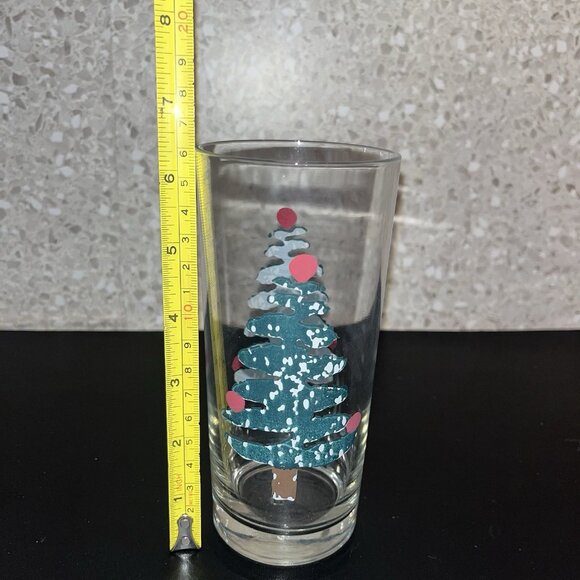 Furio Christmas Tree HIGH BALL Tumblers Glasses Green Sponge Lot of 4 Holiday - Picture 2 of 6